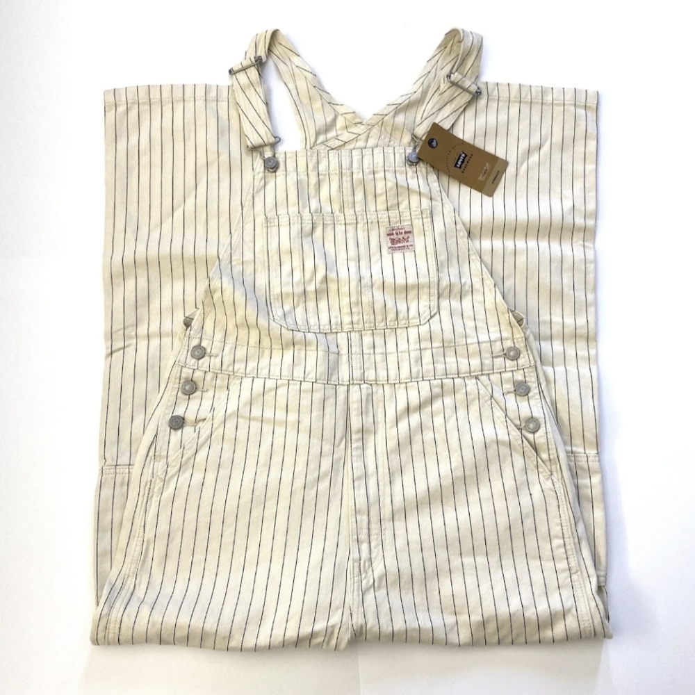 NWT Levi’s Overalls Workwear Men Relaxed Off White Blue Stripes 791070013